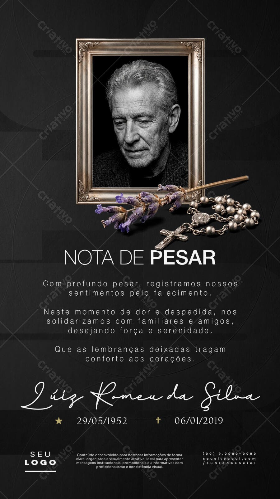 Post Nota de Pesar Luto Funeral PSD Editável