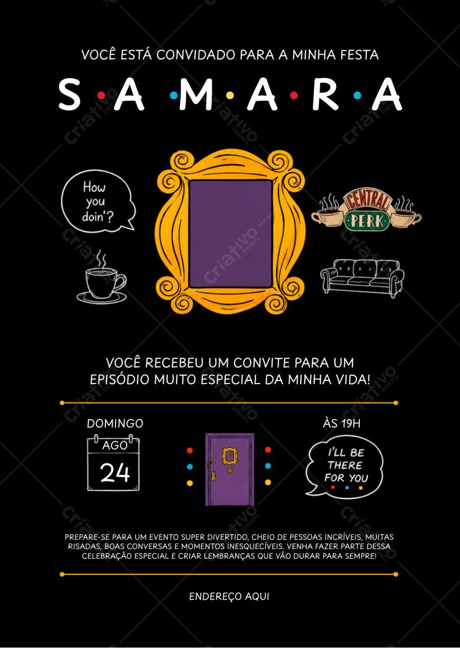 Convite Aniversário Adulto Friends Série TV Editável