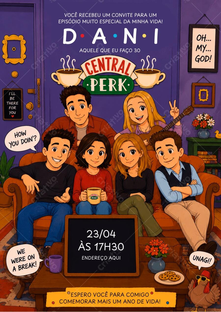 Convite Aniversário Friends Central Perk 30 Anos Editável
