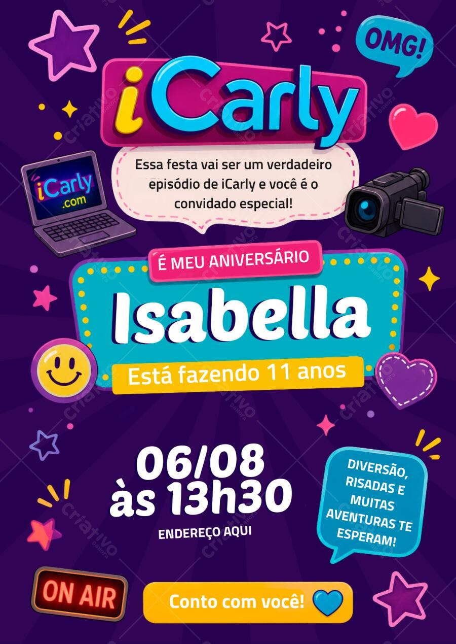 Convite Aniversário iCarly 11 Anos Editável