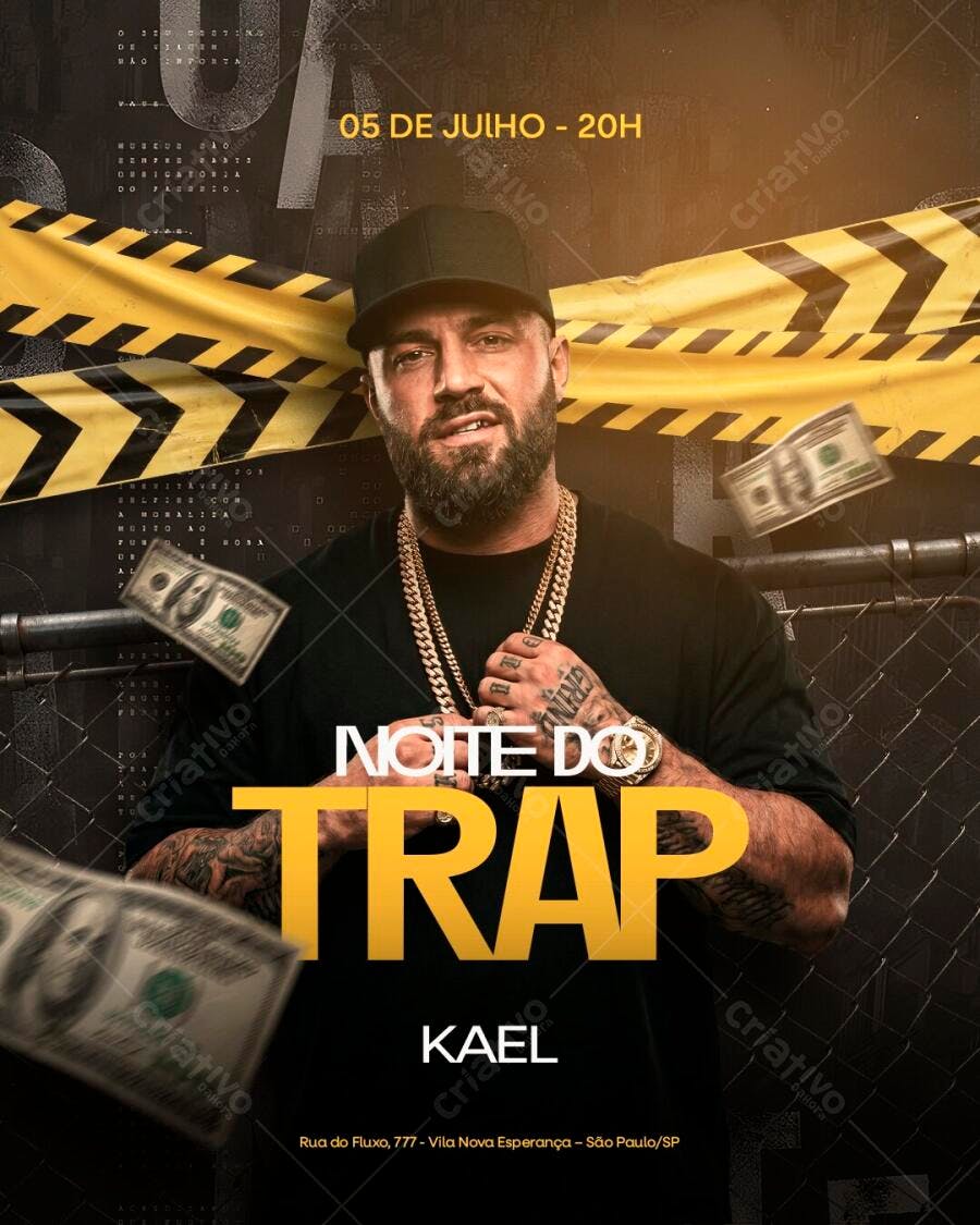 Flyer Noite do Trap Show de Música PSD Editável