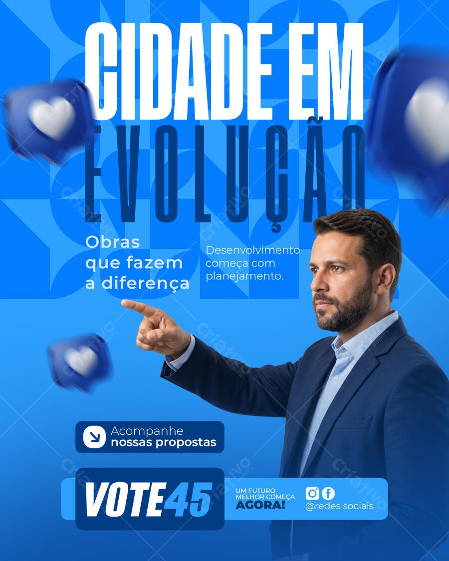 Post Instagram Campanha Política VOTE 45 PSD Editável