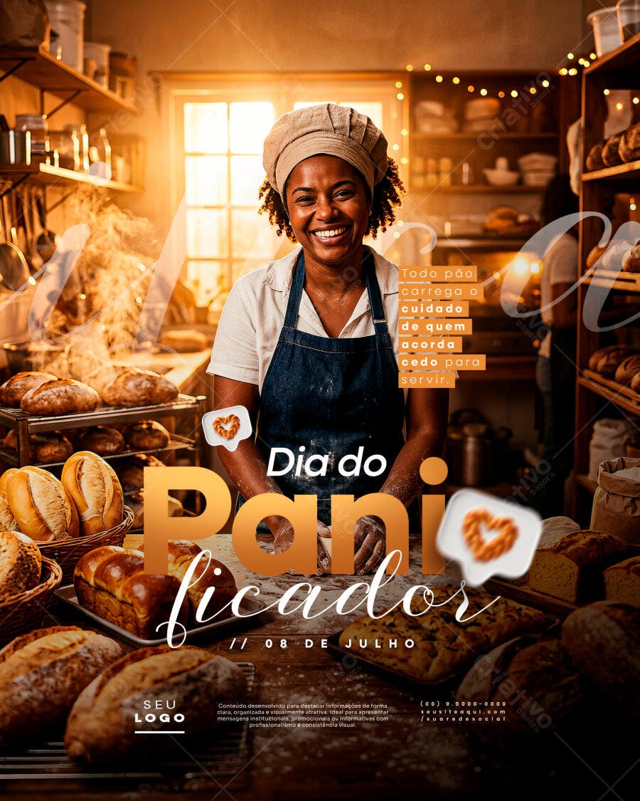 Post Instagram Dia do Panificador 08 de Julho Padaria PSD Editável