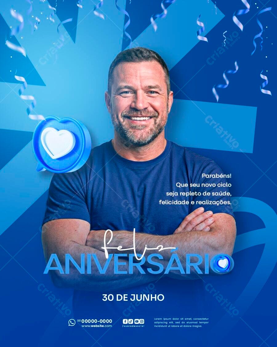 Post Instagram Feliz Aniversário Masculino PSD Editável