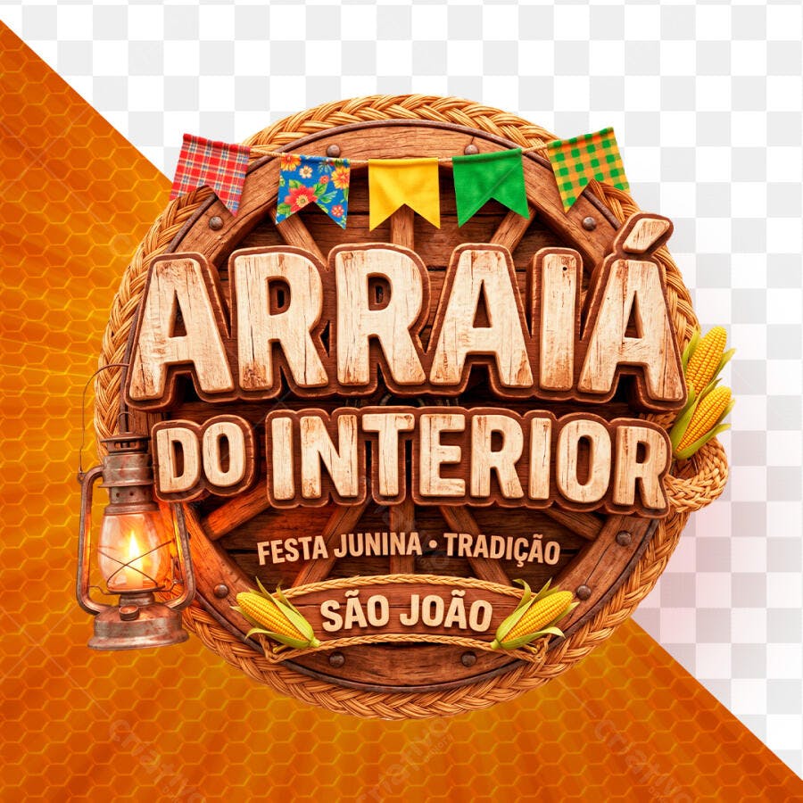 Selo 3D Arraiá do Interior Festa Junina PNG Transparente