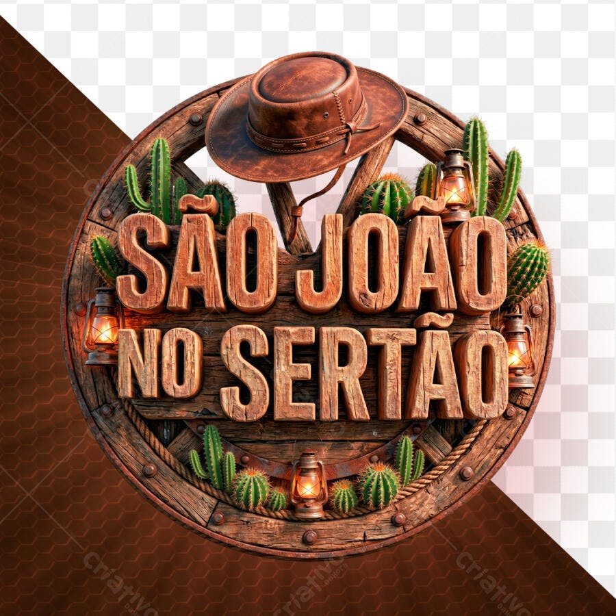 Selo 3D São João no Sertão Rústico PNG Transparente