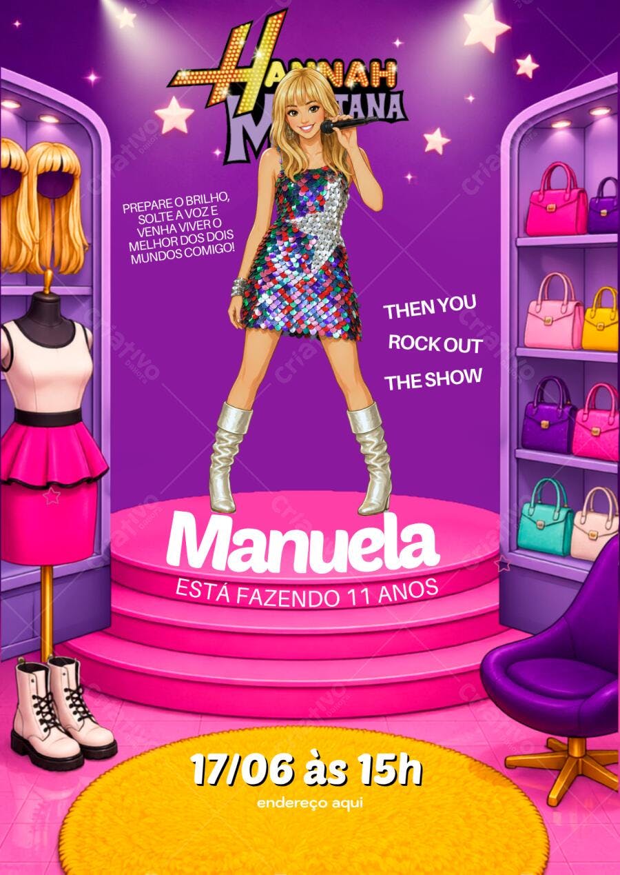 Convite Aniversário Hannah Montana 11 Anos Editável