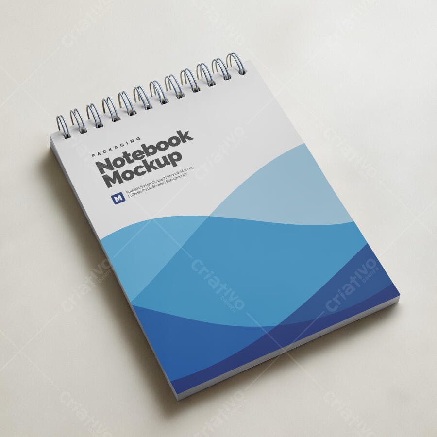 Mockup Caderno Espiral Papel Vista Superior Fundo Branco Editável
