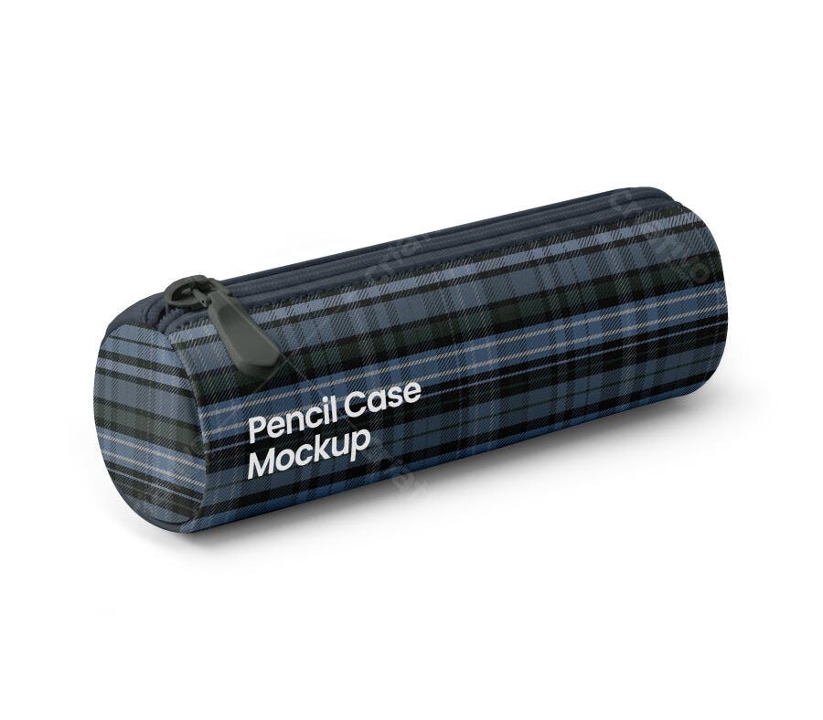 Mockup Estojo Escolar Cilindro Tecido Fundo Branco Editável