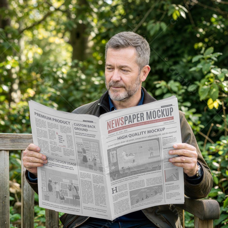 Mockup Jornal Mãos Segurando Lifestyle Editável