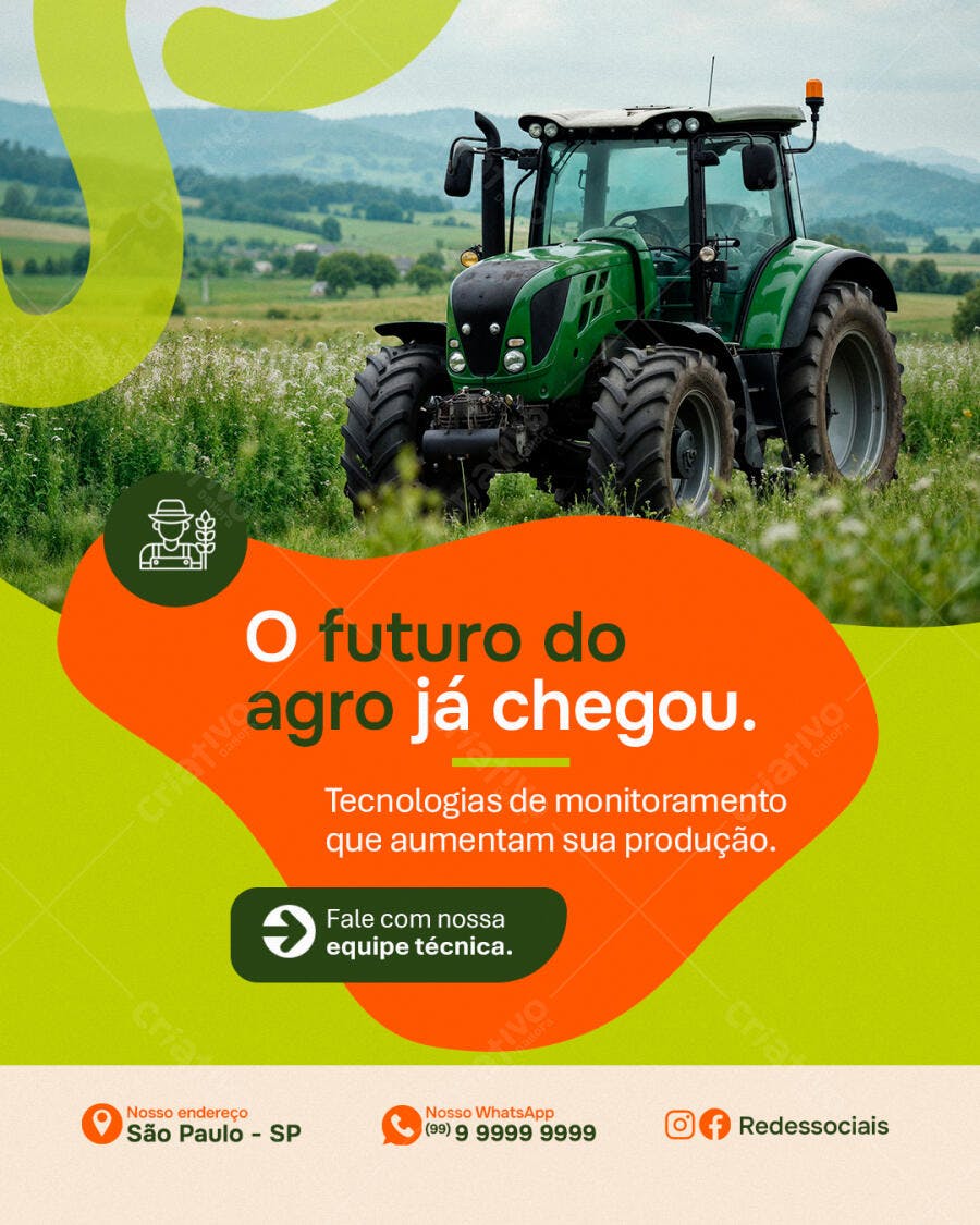 Post Instagram Agronegócio Trator Verde PSD Editável