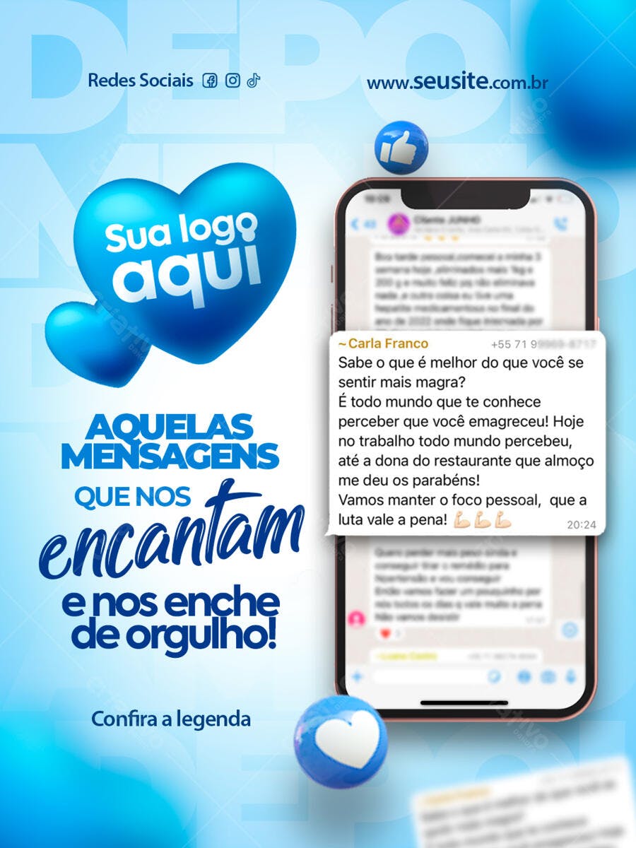 Post Instagram Depoimentos Clientes Fitness PSD Editável
