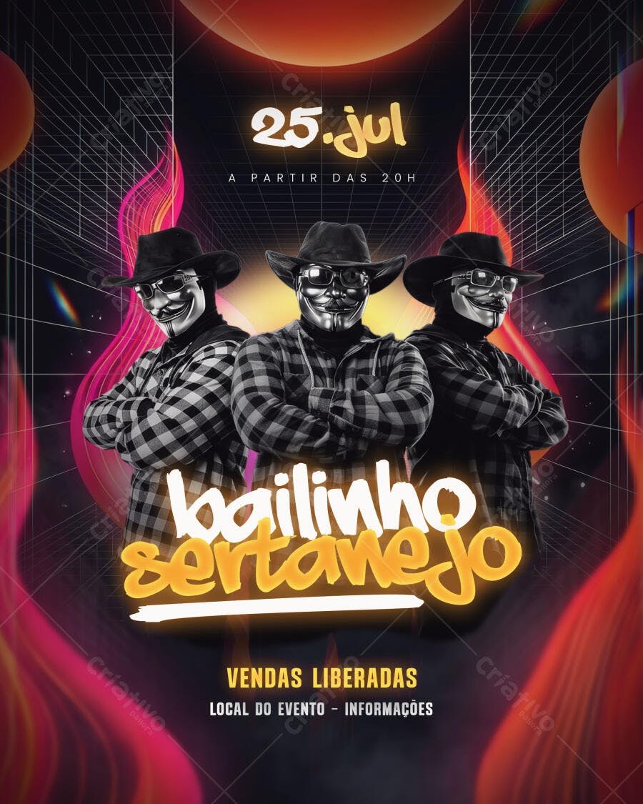 Flyer Bailinho Sertanejo Julho Evento PSD Editável