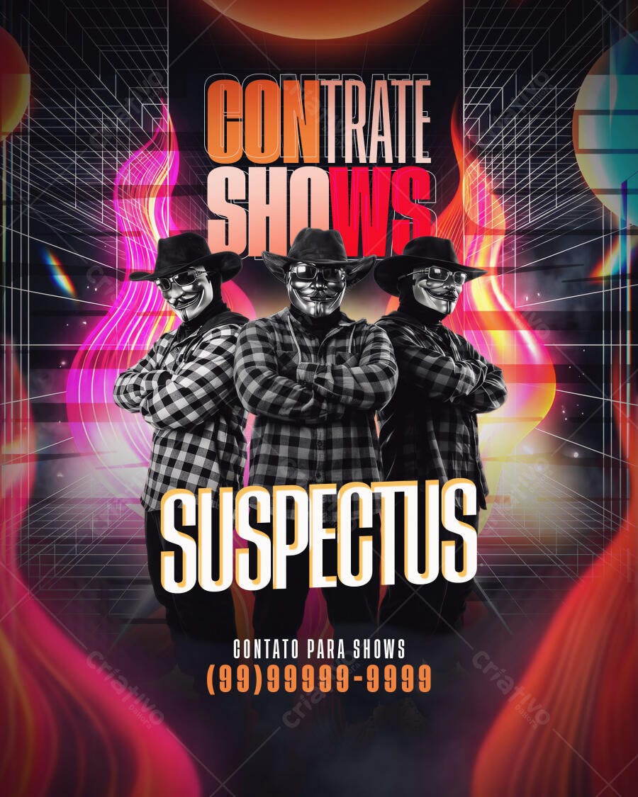 Flyer Contrate Shows Banda Suspectus PSD Editável