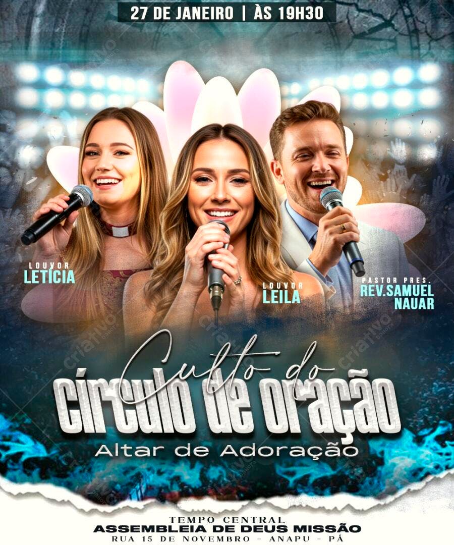 Flyer Culto Círculo de Oração Igreja PSD Editável