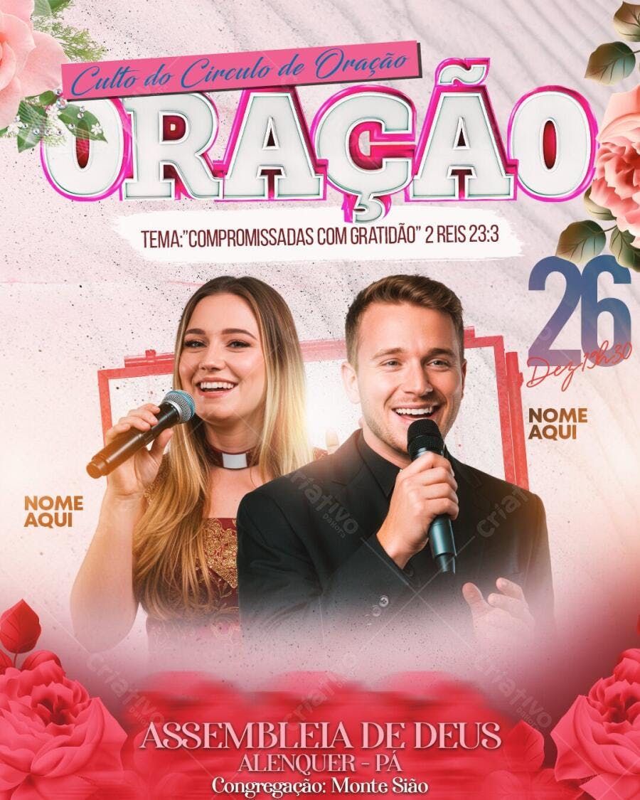 Flyer Culto Círculo de Oração Igreja PSD Editável