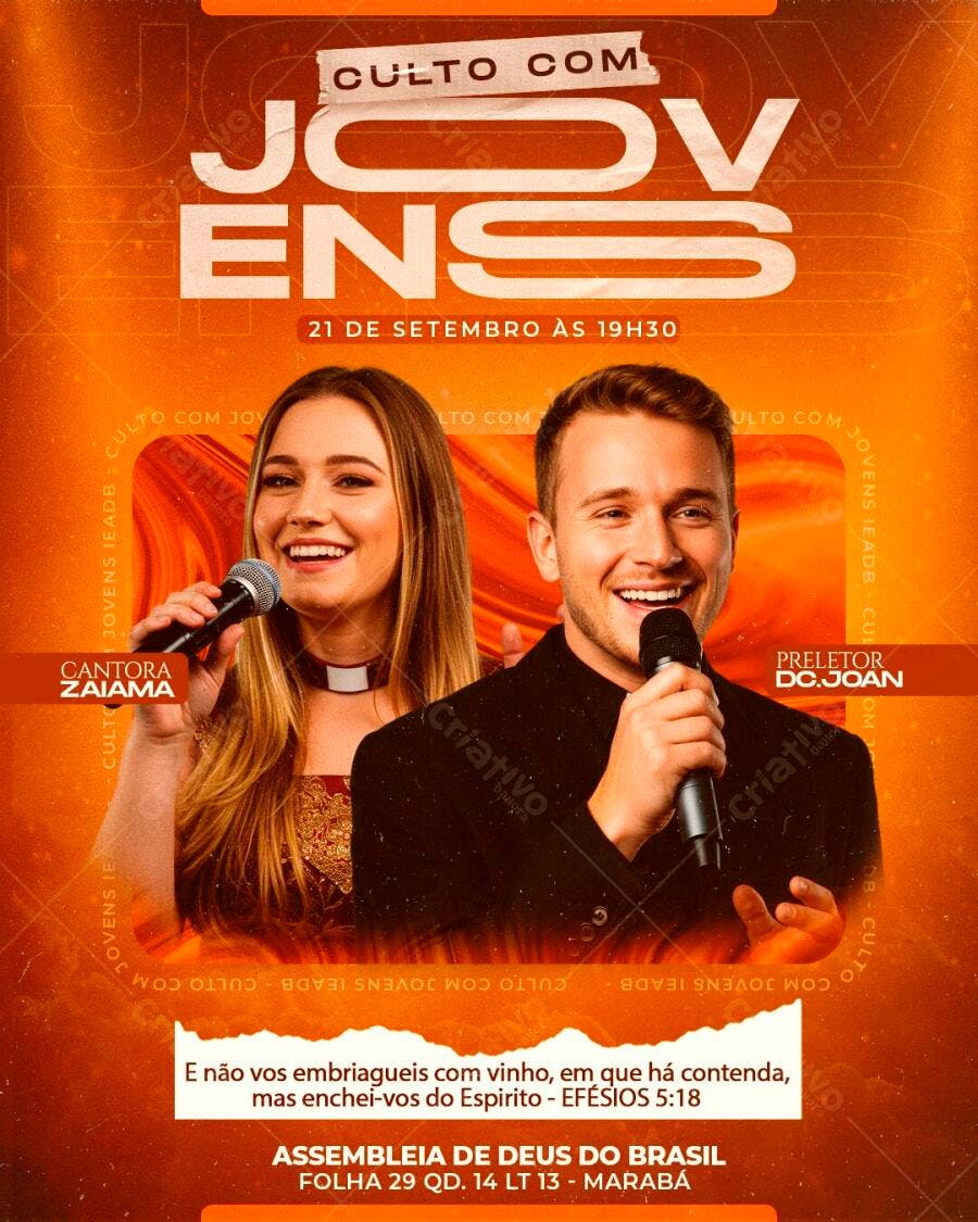 Flyer Culto com Jovens Igreja Setembro PSD Editável