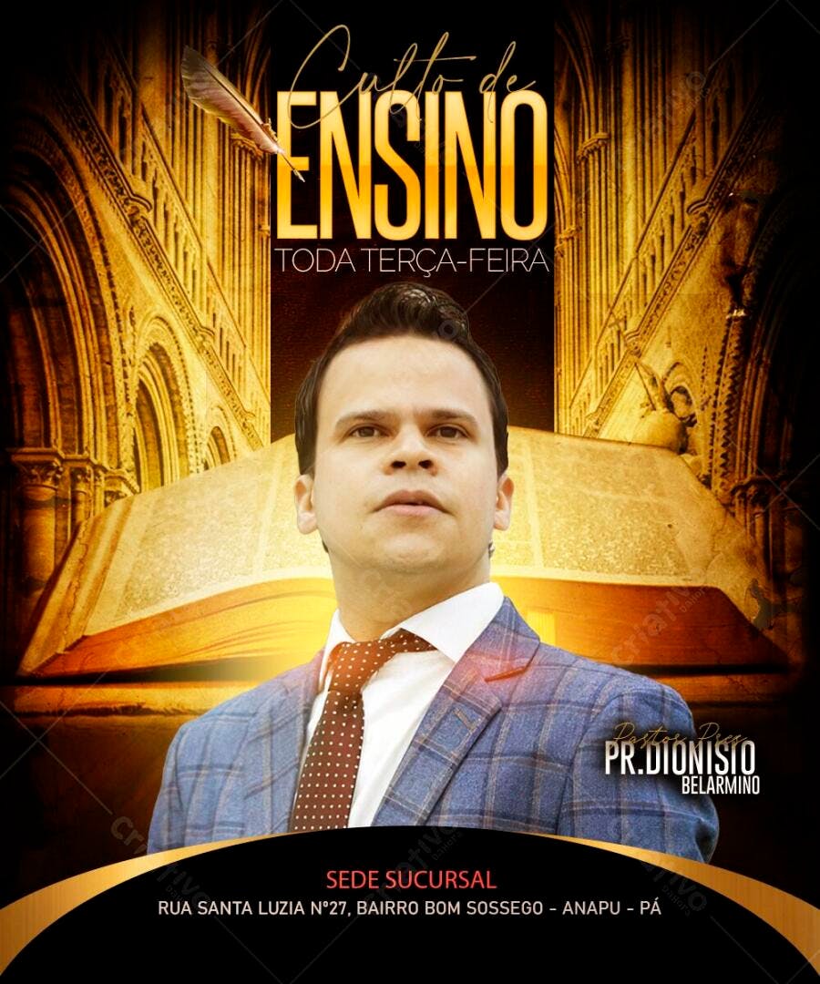 Flyer Culto de Ensino Igreja Evangélica PSD Editável
