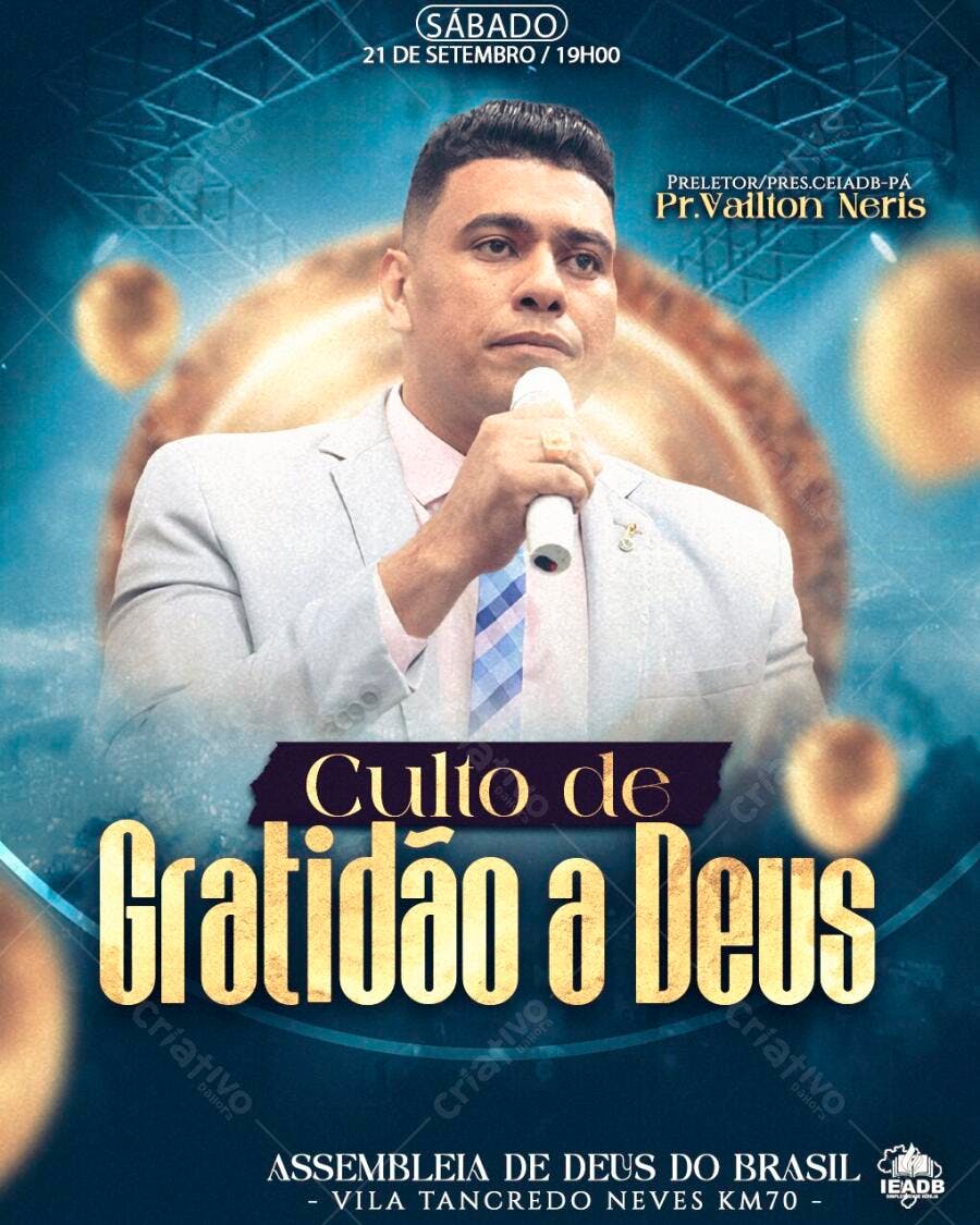 Flyer Culto de Gratidão Igreja Evangélica PSD Editável