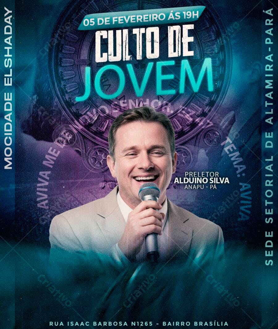 Flyer Culto de Jovem Igreja Evangélica PSD Editável