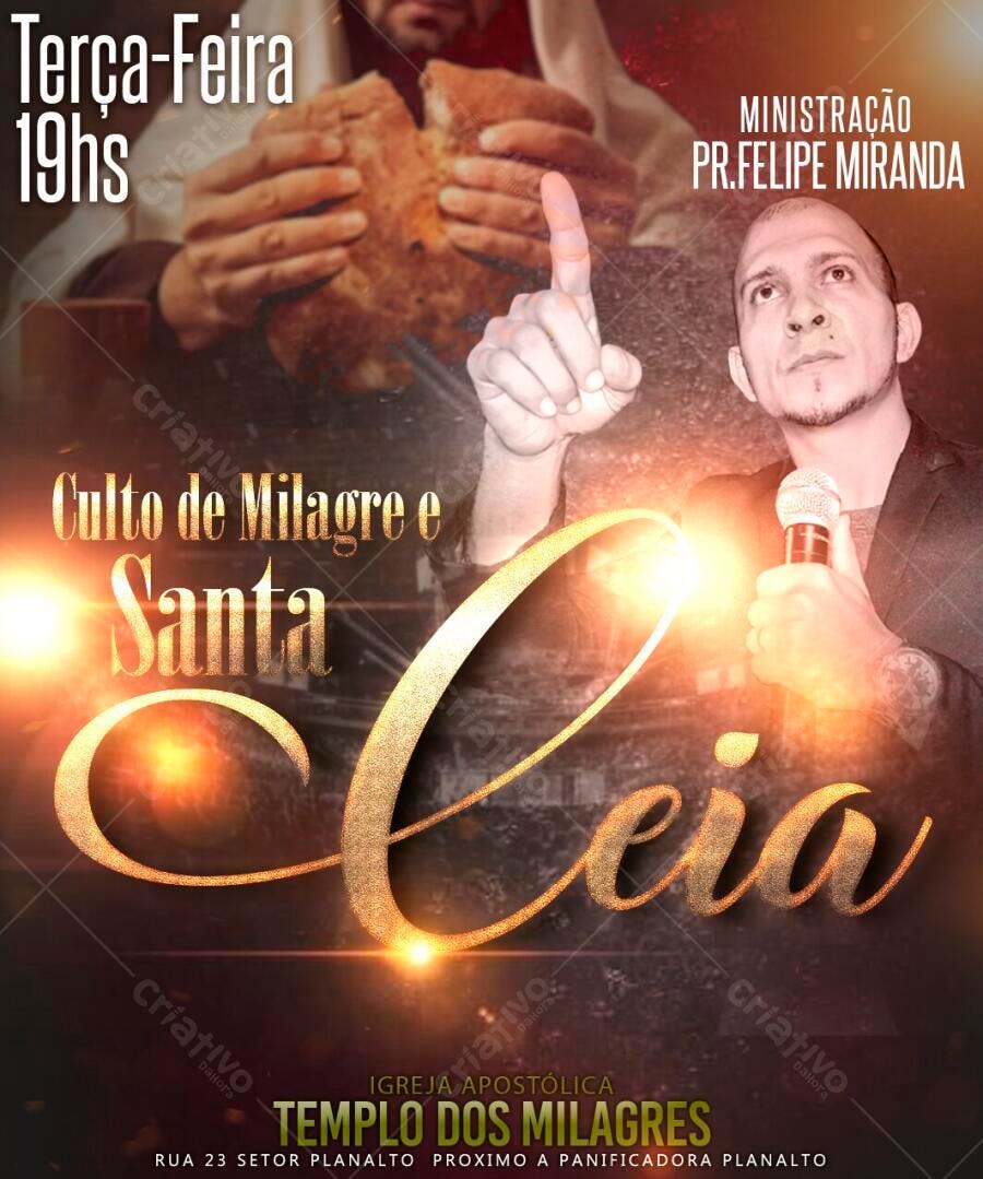 Flyer Culto de Milagre e Santa Ceia Igreja PSD Editável