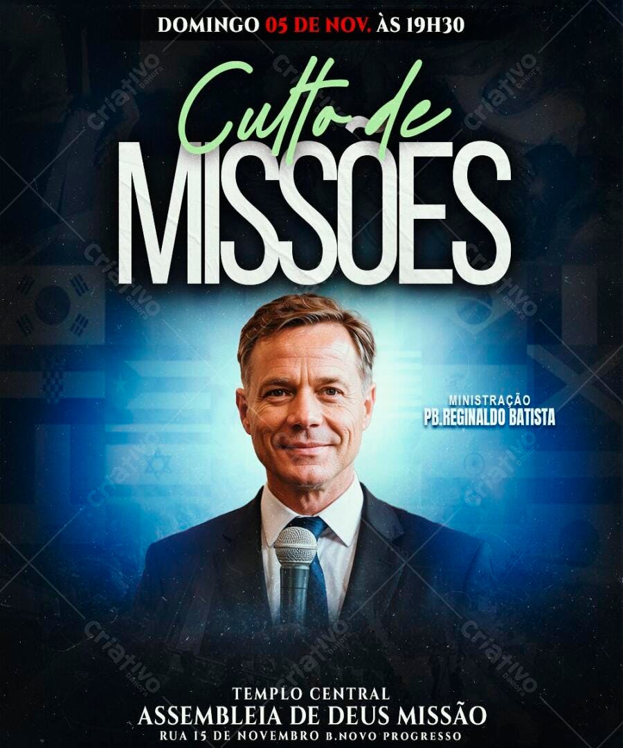 Flyer Culto de Missões Igreja Evangélica PSD Editável