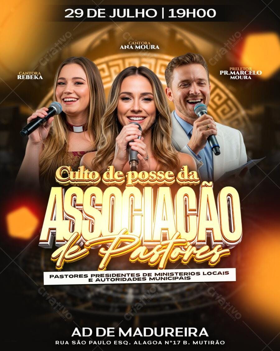 Flyer Culto de Posse Associação de Pastores PSD Editável