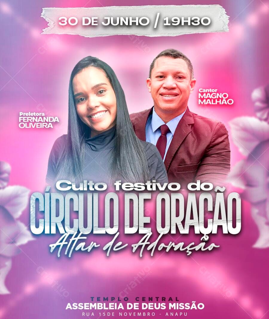 Flyer Culto Festivo Assembleia de Deus PSD Editável