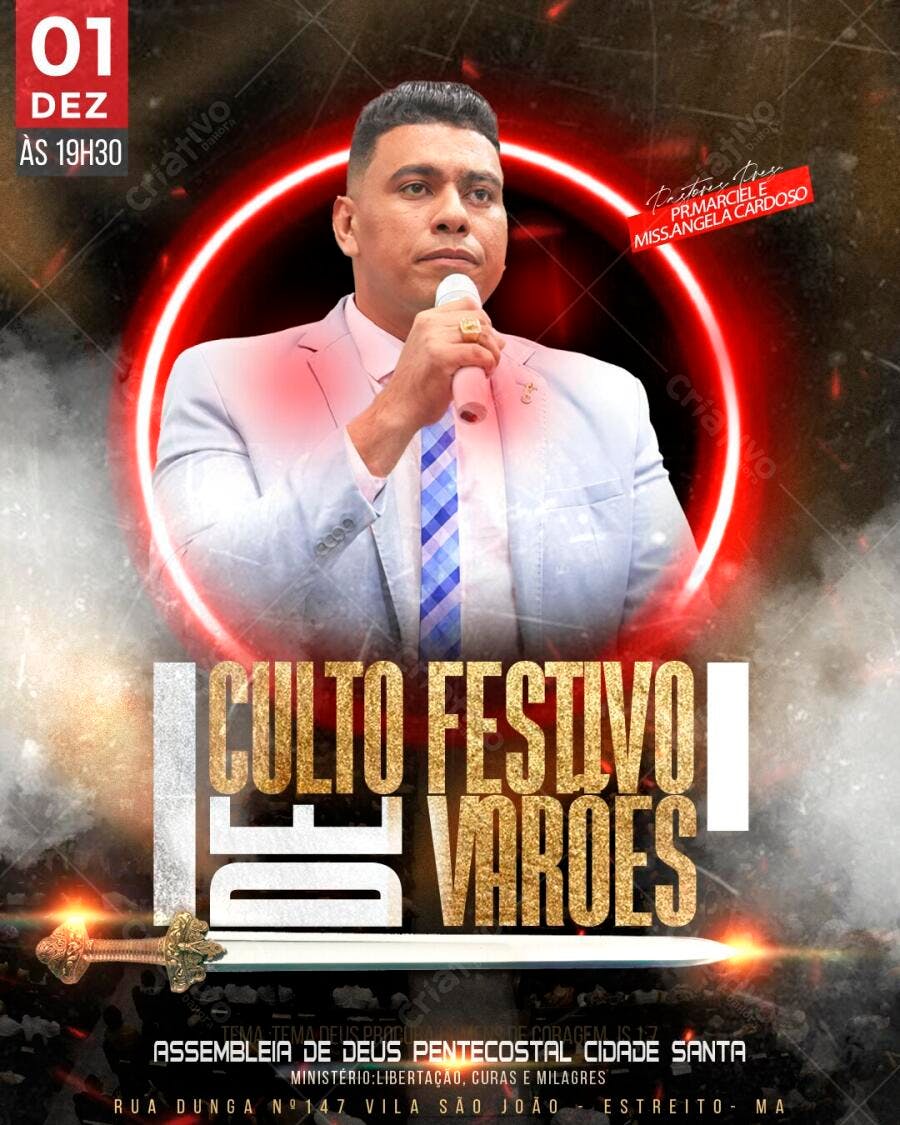 Flyer Culto Festivo de Varões Dezembro PSD Editável