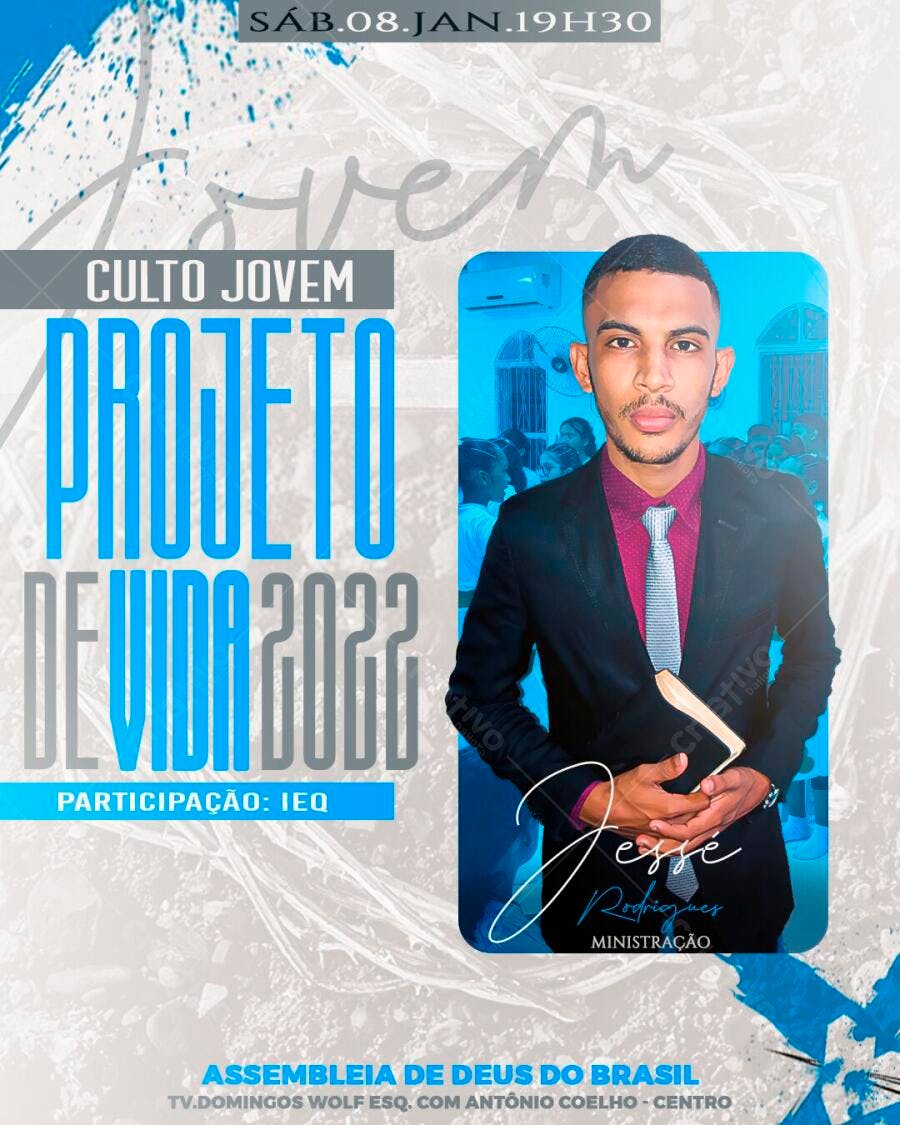 Flyer Culto Jovem Projeto de Vida 2022 PSD Editável