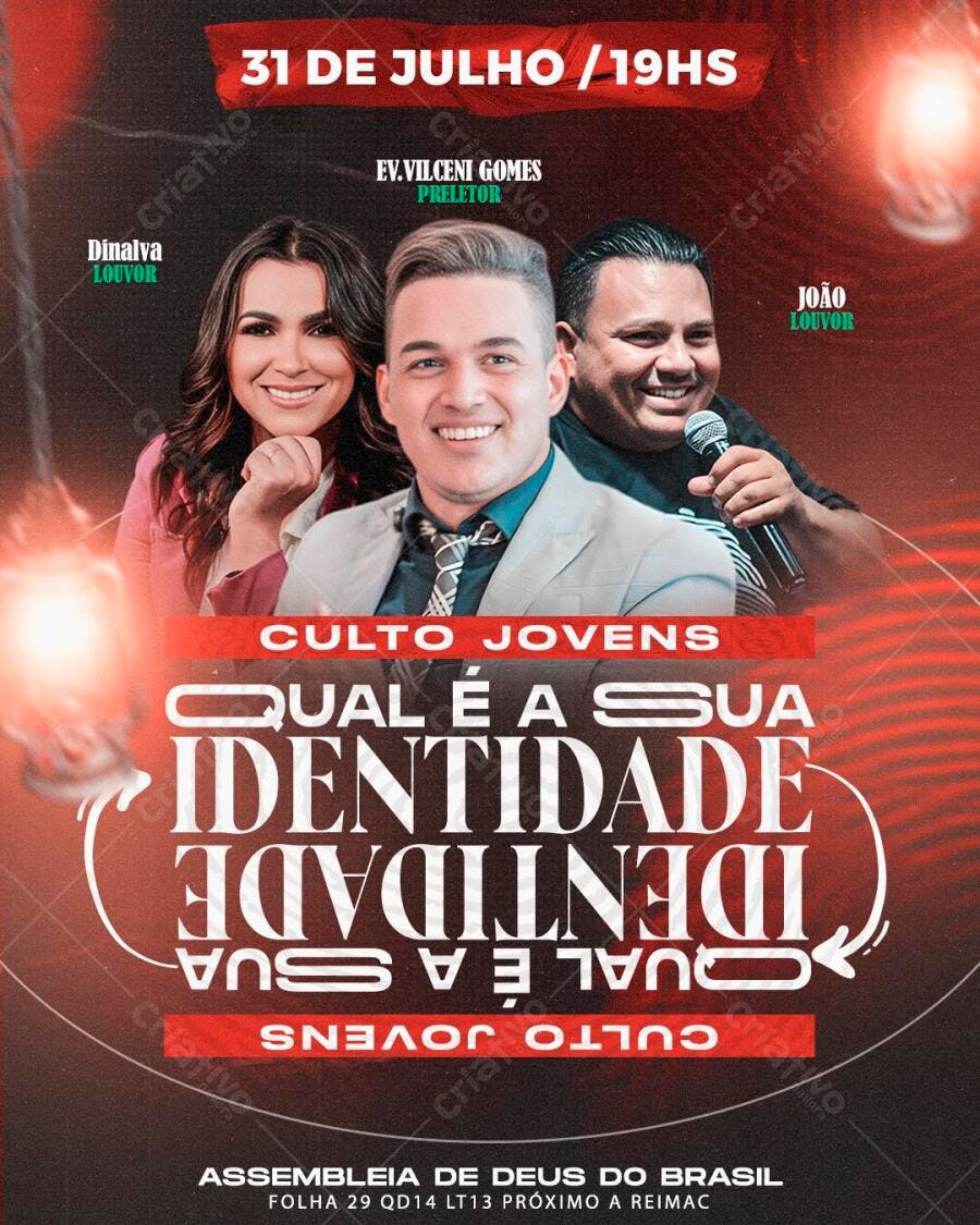 Flyer Culto Jovens Igreja Evangélica PSD Editável