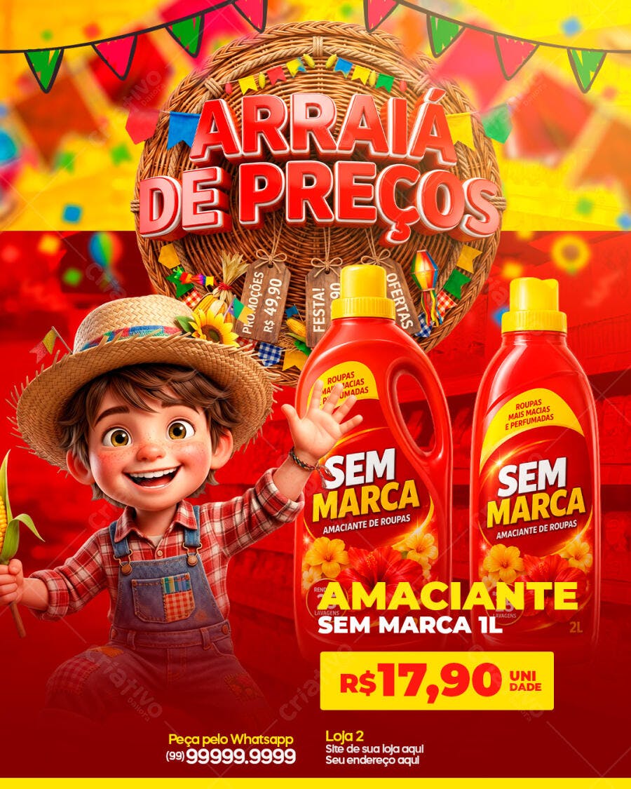 Post Instagram Arraial de Preços Festa Junina PSD Editável