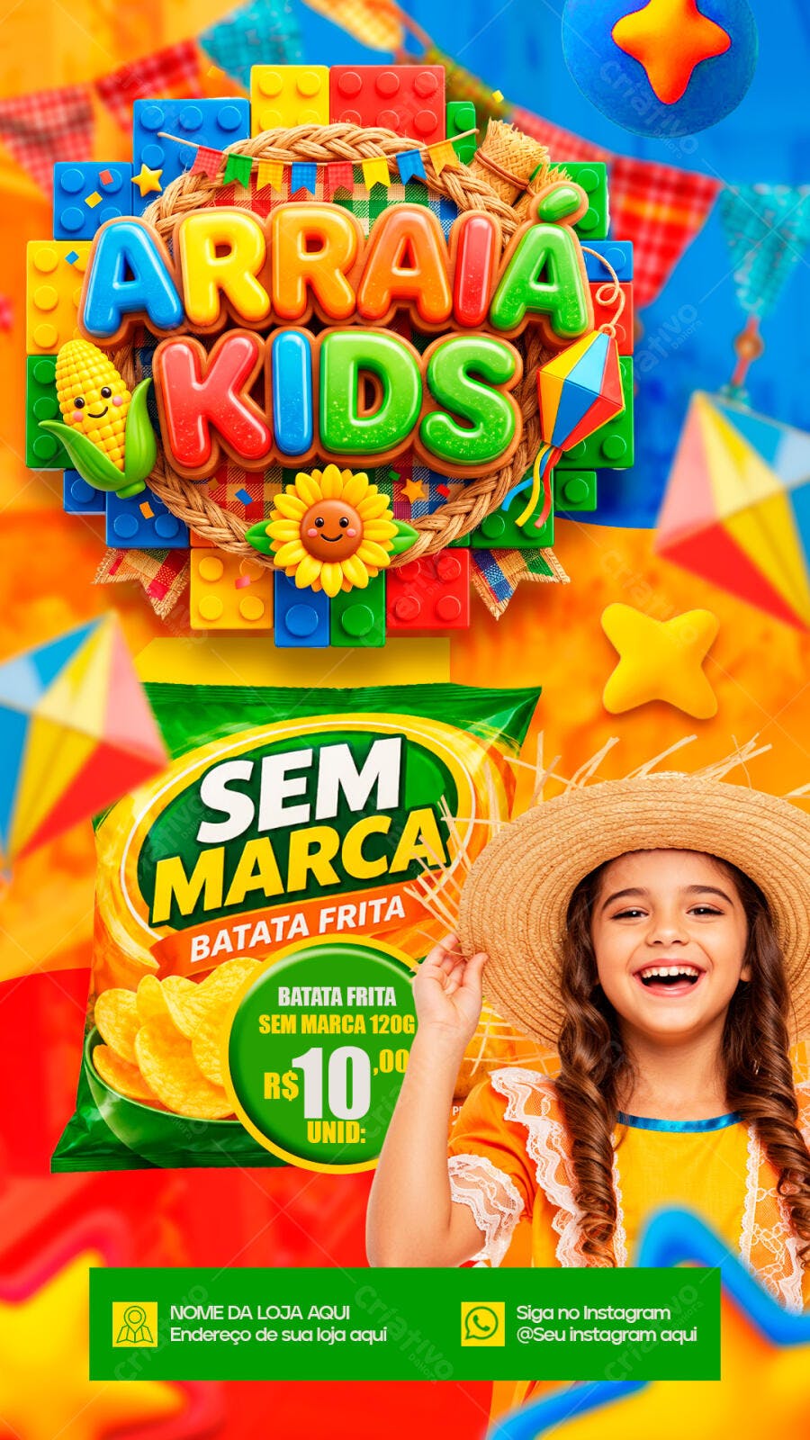 Post Instagram Arraial Kids Festa Junina PSD Editável