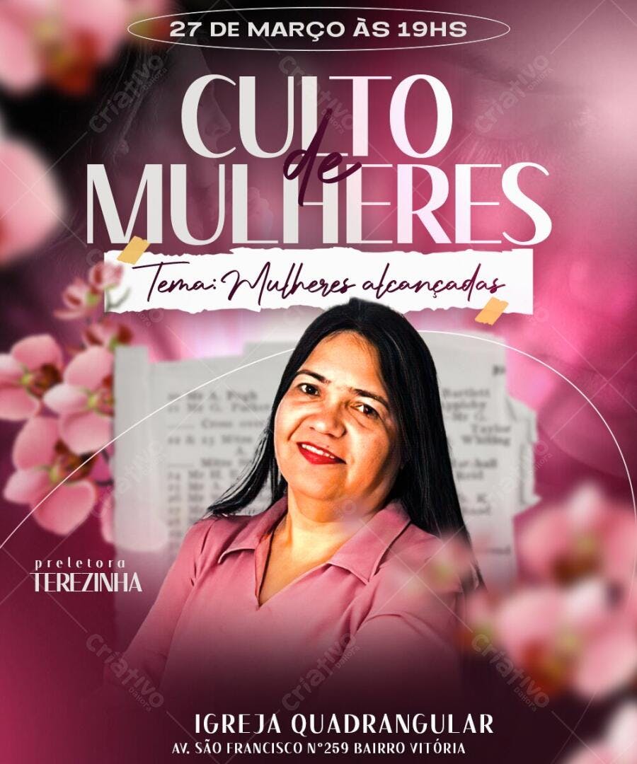 Post Instagram Culto de Mulheres Igreja PSD Editável
