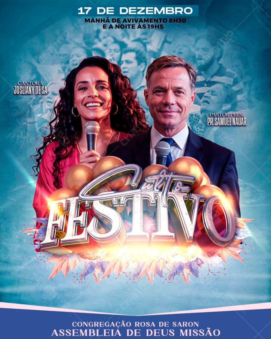 Post Instagram Culto Festivo Igreja Dezembro PSD Editável