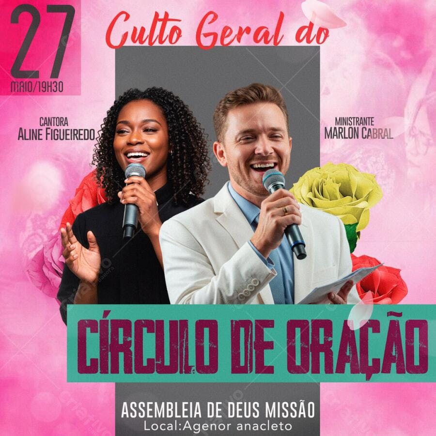 Post Instagram Culto Geral Círculo de Oração PSD Editável