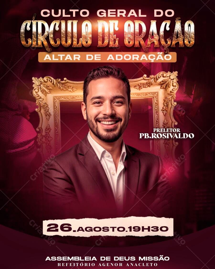 Post Instagram Culto Geral Círculo de Oração PSD Editável
