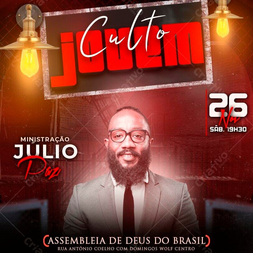 Post Instagram Culto Jovem Igreja Novembro PSD Editável