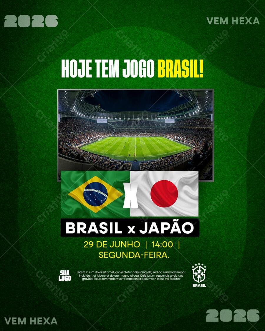 Post Instagram Jogo Brasil Copa do Mundo PSD Editável