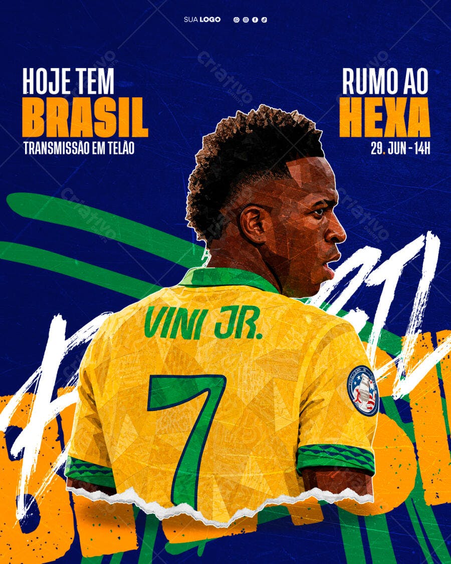 Post Instagram Jogo Brasil Copa Hexa PSD Editável