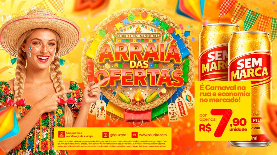 Flyer Arraial das Ofertas Festa Junina PSD Editável