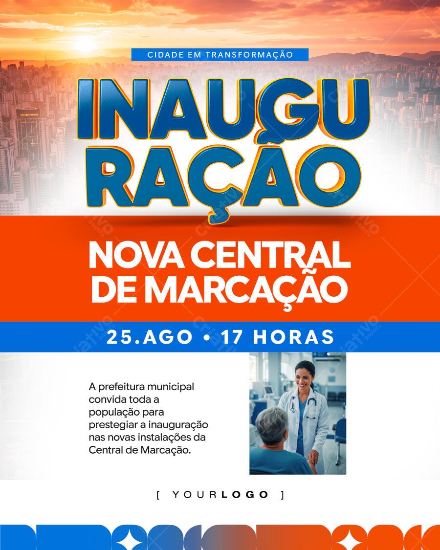 Flyer Inauguração Central de Marcação Saúde PSD Editável