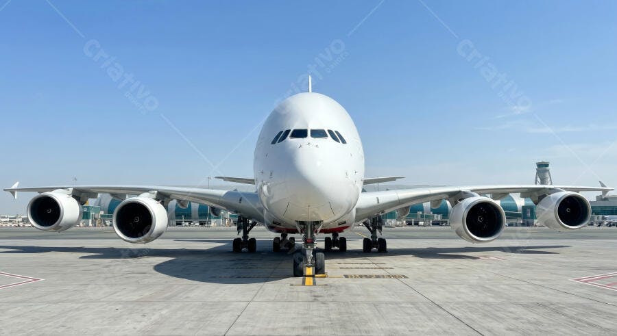 Foto Avião Airbus A380 Pista Aeroporto Dia Ensolarado