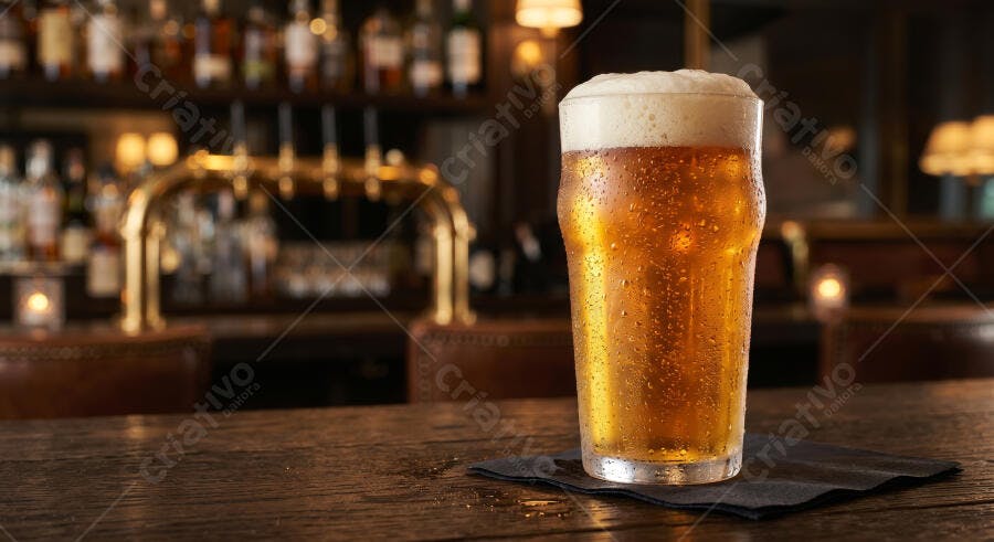 Foto Copo de Cerveja Gelada Bar Pub Noturno Iluminação Ambiente