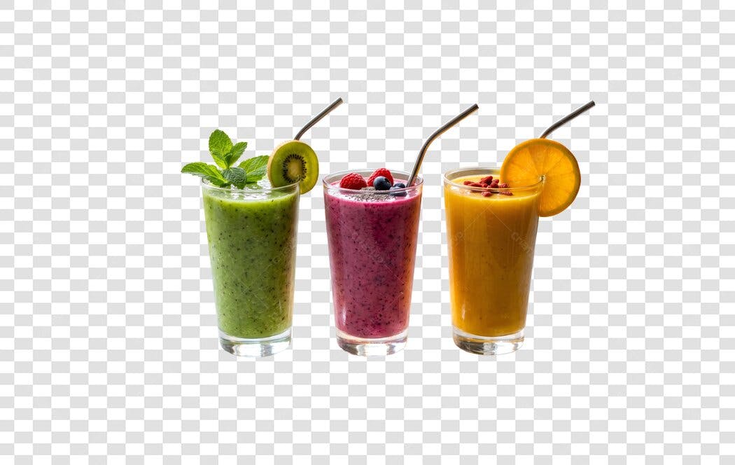 Foto Recortada Smoothies Coloridos Frutas PNG Fundo Transparente