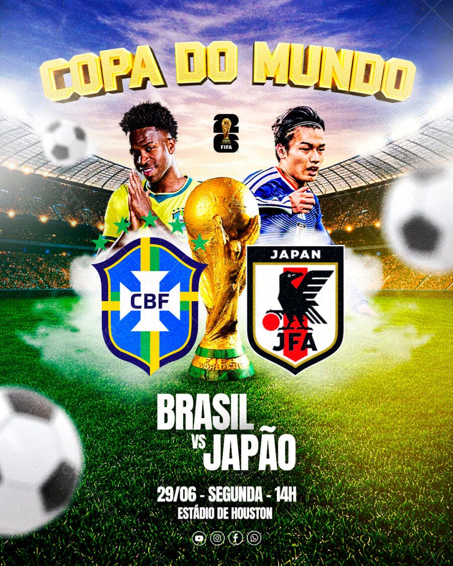 Post Copa do Mundo Brasil x Japão Futebol PSD Editável