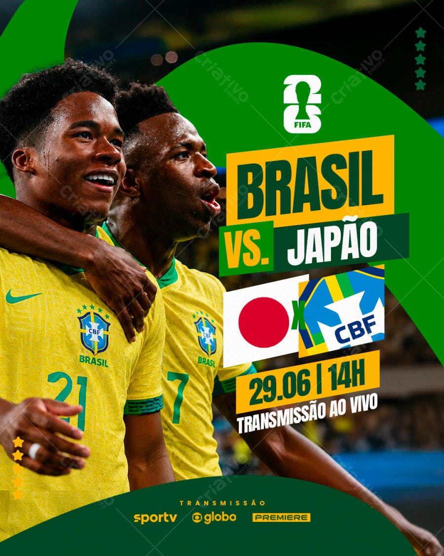 Post Instagram Brasil vs Japão Futebol PSD Editável