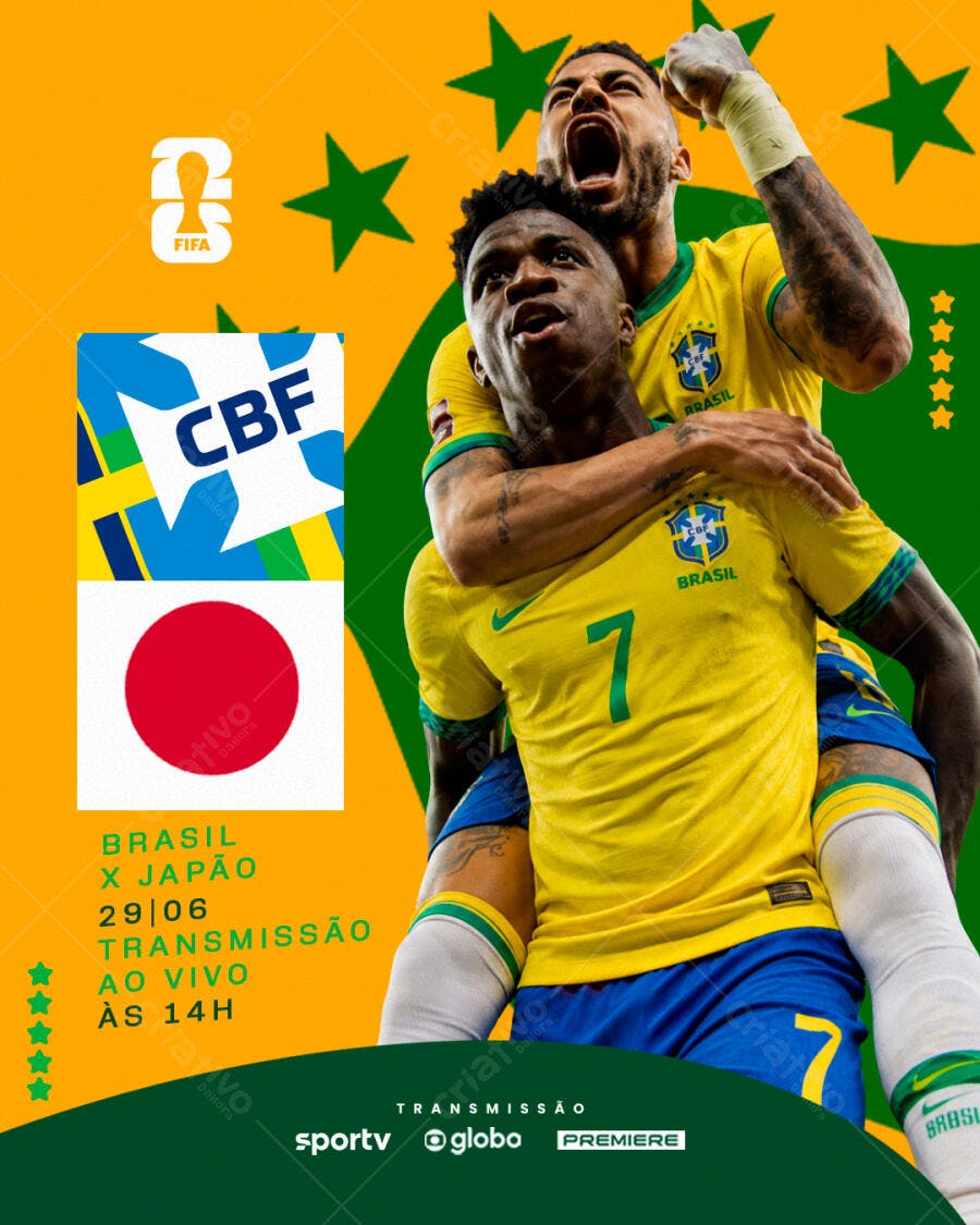 Post Instagram Brasil x Japão Futebol PSD Editável