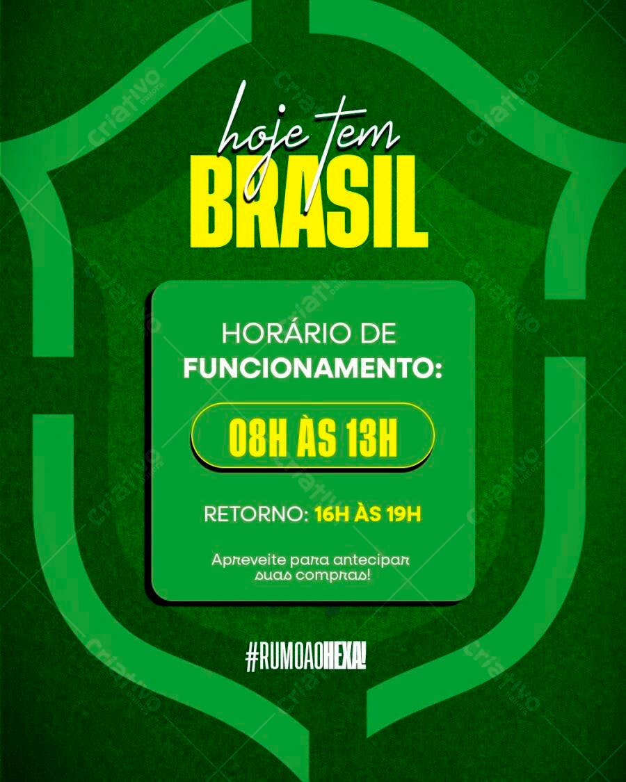 Post Instagram Copa do Mundo Brasil Horário Funcionamento PSD Editável