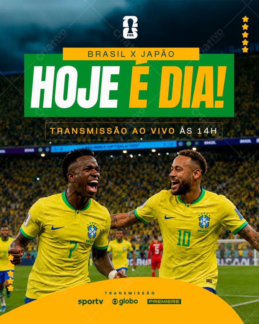 Post Instagram Copa do Mundo Brasil x Japão PSD Editável